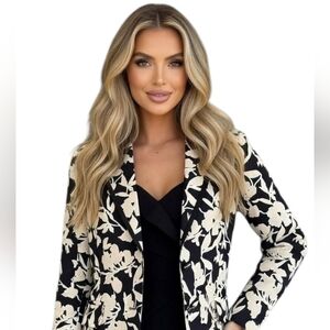 Liz Claiborne Black and Cream Floral Blazer